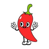 schattig grappig chili peper karakter. vector hand getekend cartoon kawaii karakter illustratie pictogram. geïsoleerd op blauwe achtergrond. chili peper karakter concept