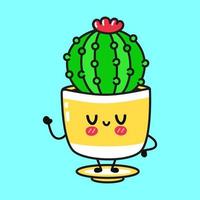 leuk grappig cactuskarakter. vector hand getekend cartoon kawaii karakter illustratie pictogram. geïsoleerd op blauwe achtergrond.