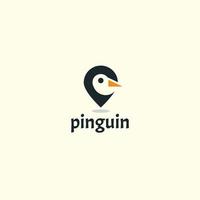 pinguïn met pin kaart locatie logo pictogram ontwerp sjabloon premium vector