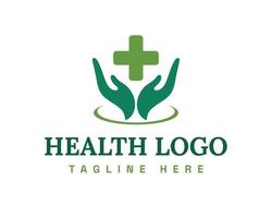 een eenvoudig plat logo voor gezondheids- of medische doeleinden met een paar handen die een medisch kruissymbool vasthouden vector