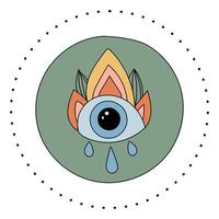 magisch logo, astrologisch amulet in boho-stijl. een oog van het boze oog. esoterische ogen om te beschermen tegen negatieve invloeden hypnotische blik kleur lineaire afbeelding vector