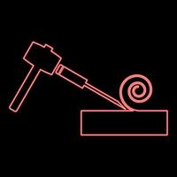 neon hamer en hout timmerwerk rode kleur vector illustratie vlakke stijl afbeelding