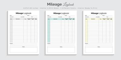 kilometerlogboek journaalplanner en tracker afdrukbare interieurontwerpsjabloon vector