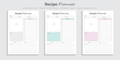 receptenplanner logboek dagboek en tracker afdrukbare interieurontwerpsjabloon vector