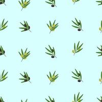 naadloos patroon van olijfboomtakjes en bladeren en olijfbessen. vectorillustratie, achtergrond of behang vector