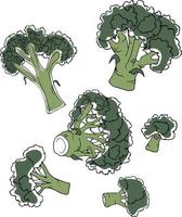 vector set doodle stijl kleurrijke broccolis geïsoleerd op een witte background