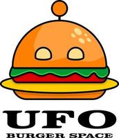 ruimte burger ufo vliegtuig. vectorillustratie van een logo-sjabloon. geschikt voor logo's van fastfoodrestaurants, culinair en café. vector