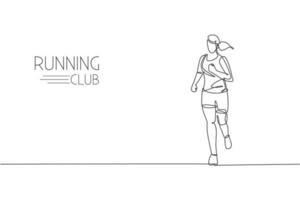 een doorlopende lijntekening jonge vrouw atleet runner run plezier. individuele sport, competitief concept. dynamische enkele lijntekening ontwerp grafische vectorillustratie voor het runnen van wedstrijdposter vector