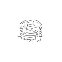 een enkele lijntekening verse gestapelde pannenkoek met boter logo vector grafische afbeelding. ontbijt eten café menu en restaurant badge concept. modern doorlopende lijntekening ontwerp voedselwinkel logotype