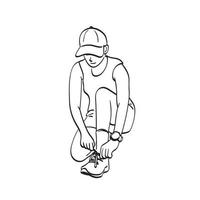 sportieve vrouw koppelverkoop schoenveters illustratie vector hand getrokken geïsoleerd op een witte achtergrond lijntekeningen.