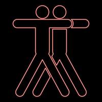 neon twee mensen omarmen pictogram zwarte kleur in cirkel rode kleur vector illustratie vlakke stijl afbeelding