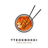 vectorillustratie van tteokbokki met gochujang-saus op een kom klaar om te worden geserveerd vector