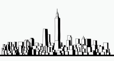 moderne stadsgezicht skyline overzicht doodle tekening op witte achtergrond. vector