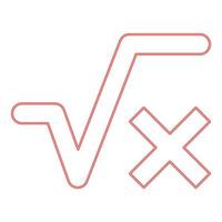 neon vierkantswortel van x-as rode kleur vector illustratie afbeelding vlakke stijl