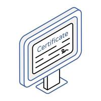 online certificaatpictogram in isometrische overzichtsstijl vector