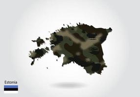 Estland kaart met camouflage patroon, bos - groene textuur in kaart. militair concept voor leger, soldaat en oorlog. wapenschild, vlag. vector