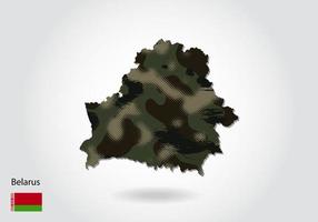 Wit-Rusland kaart met camouflagepatroon, bos groene textuur in kaart. militair concept voor leger, soldaat en oorlog. wapenschild, vlag. vector