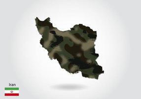 Iran-kaart met camouflagepatroon, bos - groene textuur in kaart. vector