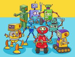cartoon robots en droids stripfiguren groep vector