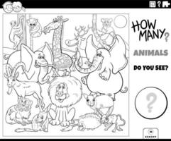 tellen van tekenfilm dieren educatief spel kleurboekpagina vector