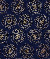 rozen naadloos patroon. gouden omtrekrozen op een donkerblauwe achtergrond. handgetekende vectorillustratie voor ontwerp, textiel, stof, decor, inpakpapier, covers, webachtergrond enz. vector