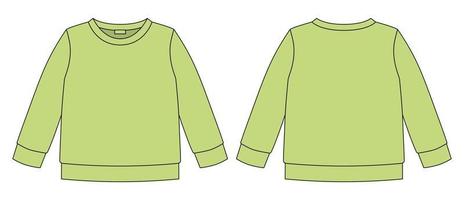 technische schets sweatshirt. kinderen dragen trui ontwerpsjabloon. lichtgroene kleur. vector