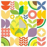 geometrische zomer vers fruit kunstwerk poster met kleurrijke eenvoudige vormen. Scandinavische stijl plat abstract vector patroon ontwerp. minimalistische illustratie van een geel drakenfruit op een witte achtergrond.