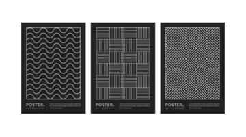 minimale zwart-witte geometrische lijnomslag, flyer en posterontwerpset vector