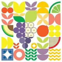 geometrische zomer vers fruit gesneden kunstwerk poster met kleurrijke eenvoudige vormen. Scandinavische stijl plat abstract vector patroon ontwerp. minimalistische illustratie van een paarse druiven op een witte achtergrond.