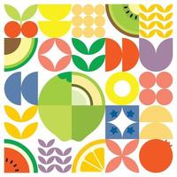 geometrische zomer vers fruit gesneden kunstwerk poster met kleurrijke eenvoudige vormen. Scandinavische stijl plat abstract vector patroon ontwerp. minimalistische illustratie van een kokosnoot op een witte achtergrond.