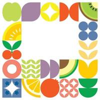 geometrische zomer vers fruit gesneden kunstwerk poster met kleurrijke eenvoudige vormen. Scandinavisch gestileerd plat abstract vectorpatroonontwerp. minimalistische illustratie van fruit en bladeren op een witte achtergrond. vector