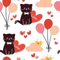 naadloze patroon schattige cartoon kat met roze element. voor valentijnskaart, behang, cadeaupapier