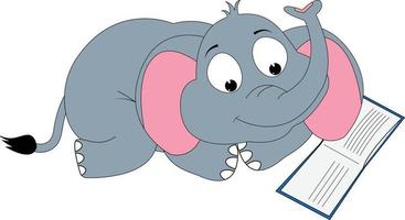 schattige olifant cartoon lees boek vector