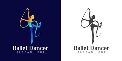 kleurrijke balletdanser logo, dansende meisje logo illustratie vector sjabloon