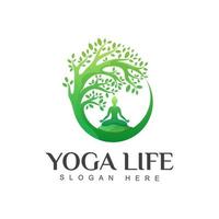 geweldige groene yoga leven logo vector ontwerpsjabloon