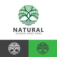 natuurlijke boerderij boom logo, groeiende plant lijn logo, groene tuin logo vector ontwerpsjabloon