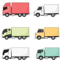 vrachtwagens in tekenstijl vector set