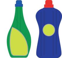 fles wasmiddel. blauwe en groene wasmiddelfles vector