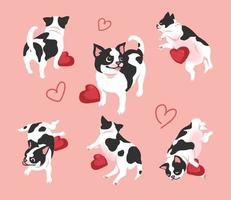 schattige dikke honden puppy dier set vector .liggend op roze achtergrond ziet er lui en gelukkig uit.