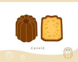 caneille en halve caneille vector materiaal set, franse specialiteit dessert, vlakke stijl.