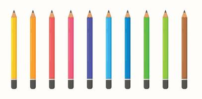 een set kleurpotloden. vectorillustratie van tekencursussen. veelkleurige kleurpotloden. vector