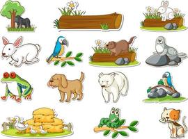 stickerset van cartoon wilde dieren vector