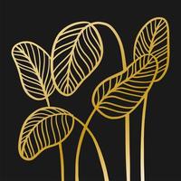 gouden abstracte palmbladeren, grote gouden palmbladsamenstelling. tropische jungle exotische luxe botanische bloemen muur print decor. vector hand getekend lineaire afbeelding.