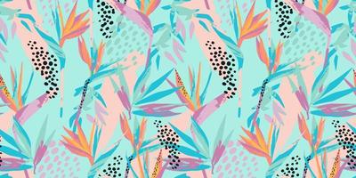 abstracte kunst naadloze patroon met tropische bladeren en bloemen. modern exotisch ontwerp vector
