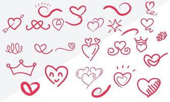 Valentijnsdag hart doodle hart doodles set. handgetekende harten collectie. romantiek en liefde illustraties eps 10 vector