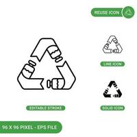 hergebruik pictogrammen instellen vectorillustratie met solide pictogram lijnstijl. fles recycle concept. bewerkbaar slagpictogram op geïsoleerde achtergrond voor webdesign, infographic en ui mobiele app. vector