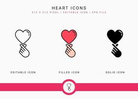 hart pictogrammen instellen vectorillustratie met solide pictogram lijnstijl. bruiloft liefde romantiek concept. bewerkbaar lijnpictogram op geïsoleerde achtergrond voor webdesign, gebruikersinterface en mobiele applicatie vector