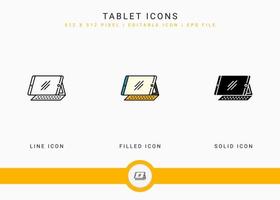 tablet pictogrammen instellen vectorillustratie met solide pictogram lijnstijl. elektronica slim apparaatconcept. bewerkbaar lijnpictogram op geïsoleerde achtergrond voor webdesign, gebruikersinterface en mobiele app vector