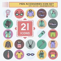 mannen accessoires pictogramserie. geschikt voor onderwijs symbool. kleur partner stijl. eenvoudig ontwerp bewerkbaar. ontwerp sjabloon vector. eenvoudige symboolillustratie vector