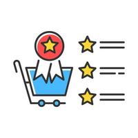 bestseller kleur lijstpictogram. winkelbeoordeling met sterrenclassificatie. beste klantenservice. uitgelichte producten. winnen voor koper. verkoop verhogen strategie. online winkel ranking. geïsoleerde vectorillustratie vector